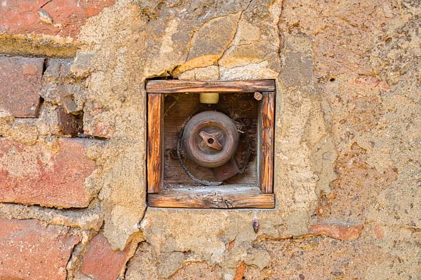 istock Vintage Wooden Light Switch on Rustic Brick Wall 2252834915