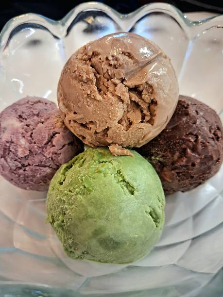 Assorted Flavors of Ice Cream in the Glass Bowl