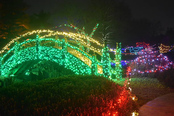 istock Arched Wooden Bridge Lit Up For Christmas 2252847120