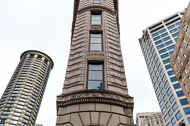 Tall offices and business skyscrapers in the heart of downtown Seattle, Washington.