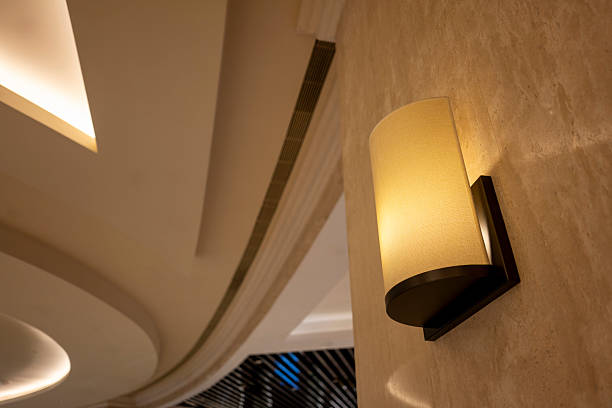 Warm lighting wall lamps decorated on ceramic tile walls