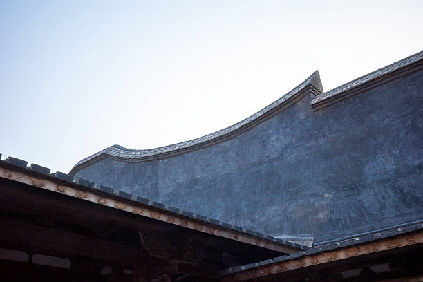 A close-up view of an aged blue roof edge featuring unique architectural detailing. The image captures the intricate design and weathered texture, evoking a sense of historical charm. Suitable for architectural studies or artistic inspiration.