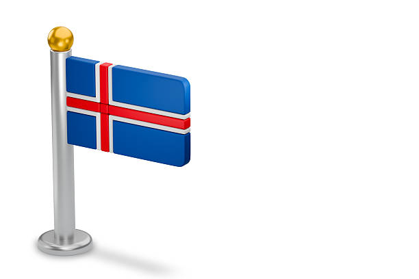 Iceland flag on a silver pole representing country, independence, and national identity. 3d rendering