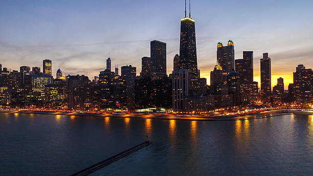 istock Beautiful Chicago city skyline just after sunset 2252871303