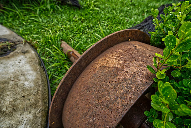 Rusty metal pipe, old water faucet in an abandoned building