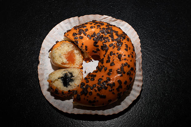 Large selection of Apricot filled doughnuts at a bakery in Budapest