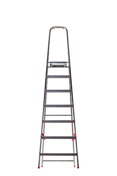 istock This sturdy metal ladder stands tall against a plain background, featuring six steps with a wide base for stability 2252893646