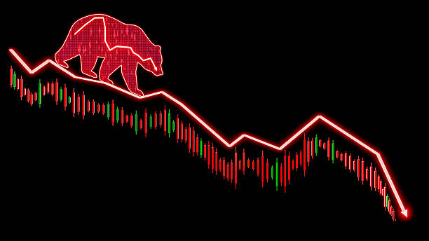Bear Market Downtrend Concept with Falling Price Chart, Red Candlestick Pattern, Financial Risk and Investment Loss Symbol, Stock Trading Crisis Visualization 3D Rendering