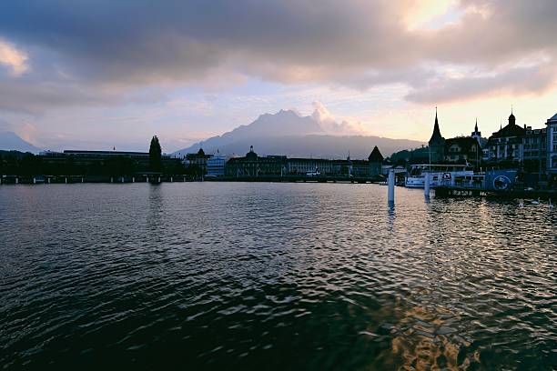 Lucerne,Switzerland-Sep.30th 2025: Lake Lucerne and Mount Pilatus at sunset
