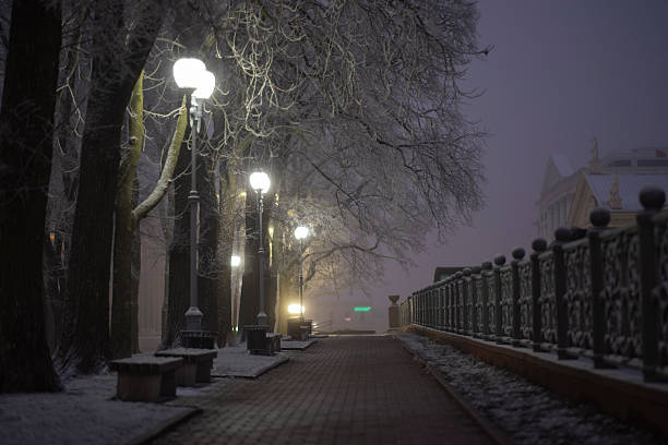 istock evening in a snowy winter city park. 2252910573