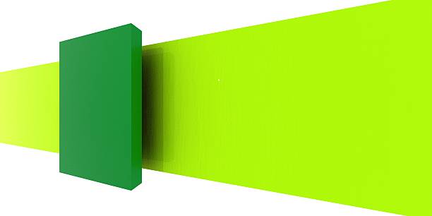 Minimalist image of two segments of different colors facing each other parallel to a white background