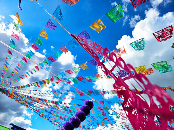 istock Traditional Mexican papel picado decorations blowing in the wind 2252917187