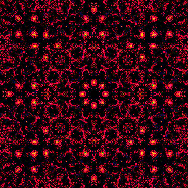 Beautiful seamless geometric kaleidoscope pattern in red and black colors.