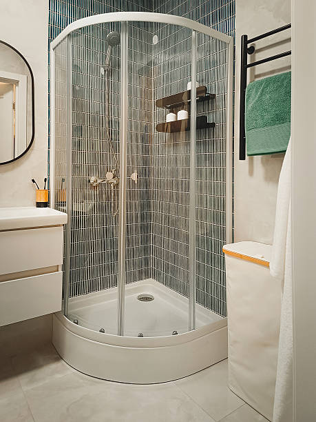 istock Stylish modern bathroom interior with a shower stall. Vertical photo. 2252925805