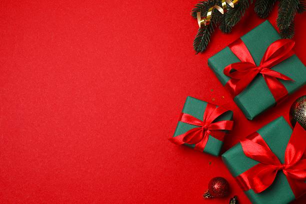 istock Festive Christmas composition with gift boxes and decorations, top view 2252926303