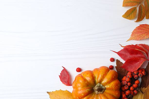 istock Autumn scene featuring colorful leaves, berries and pumpkin 2252926359