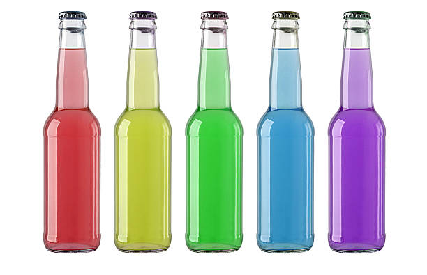 Row of colorful beverage bottles on a transparent background, offering refreshing drinks