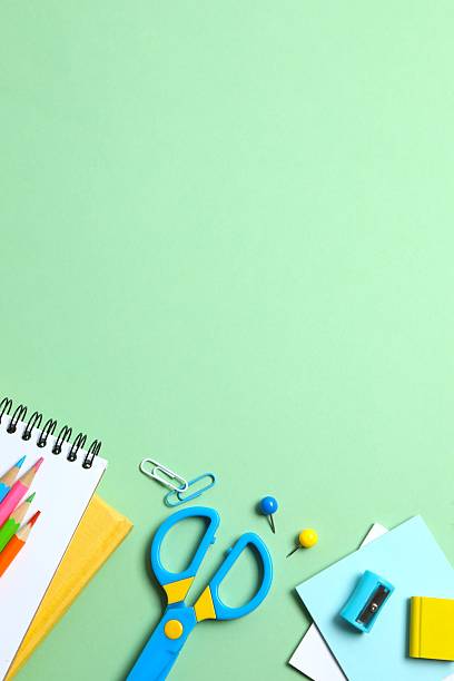 istock Flat lay with school stationery on color background, top view 2252927245