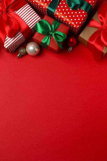 istock Festive Christmas composition with gift boxes and decorations, top view 2252927520