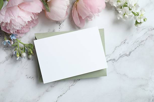 istock Beautiful pink peonies and paper card,  space for text 2252928297