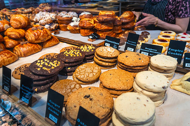 istock Delicious cookies and pastries displayed in bakery window in vancouver 2252930224