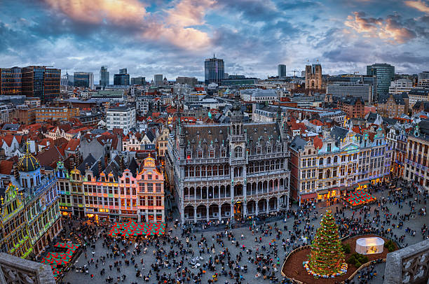 istock Elevated, panoramic view over the Grand Place in Brussels decorated for Christmas time 2252932934