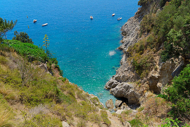 Tyrrhenian Sea water and coast aerial view , Amalfitana coast of Italy