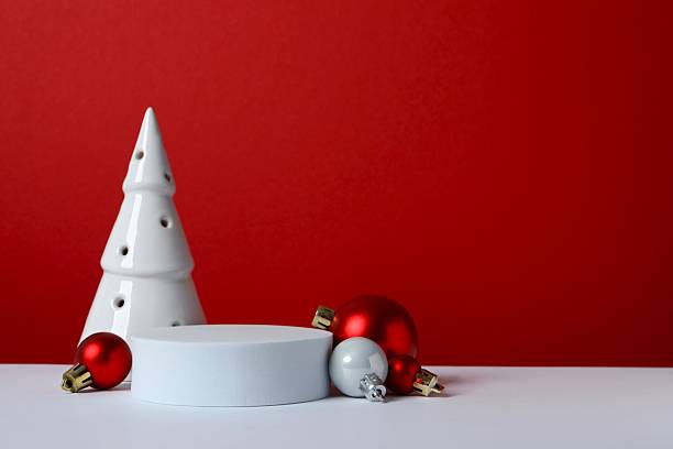 istock Beautiful composition with podium and Christmas decor on two-tone background 2252944500