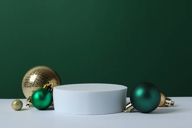 istock Beautiful composition with podium and Christmas decor on two-tone background 2252944518