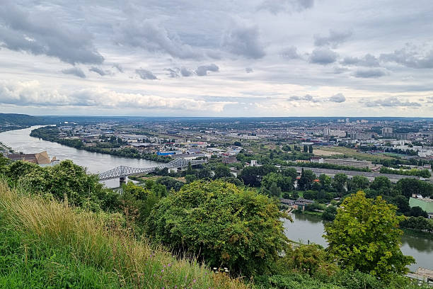 istock Scenic Riverside Cityscape from High Viewpoint on Cloudy Day 2252947463