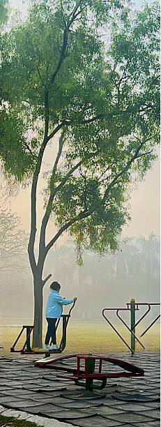Early morning exercising in Town Park in Faridabad in India
