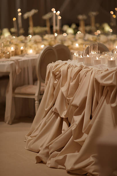 Romantic Wedding Reception Table with Floral Centerpieces in Newport, Rhode Island, United States