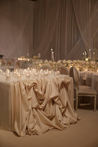 istock Luxury Wedding Reception Table with Candlelight and Soft Drapery. stock photo 2252953301