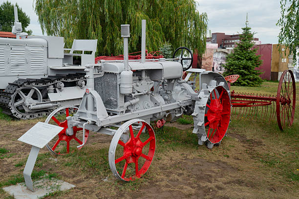 Steering wheel of old steam farming tractor