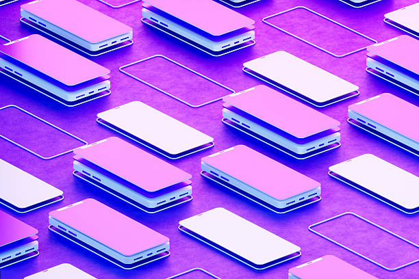istock Layered Smart Phone on Neon Background, Mobile application presentation mockup layered design 2252954946