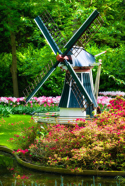 Decorative windmill in a Dutch flower garden