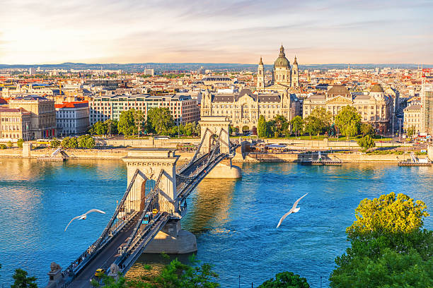 istock Skyline panorama of Budapest Chain Bridge over blue Danube with St. Stephen's basilica view, Hungary 2252980837