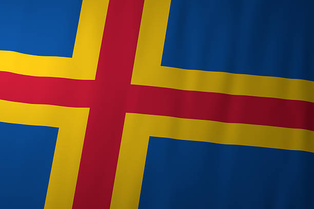 The national flag of the Aland Islands featuring a blue background with a yellow and red Nordic cross. This symbolic design represents the region’s cultural heritage, autonomy, and connection to Nordic and Finnish history.