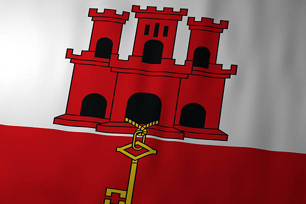 The national flag of Gibraltar featuring a red castle with three towers and a gold key on a white and red field. The image symbolizes Gibraltar’s history, sovereignty, and strategic importance.