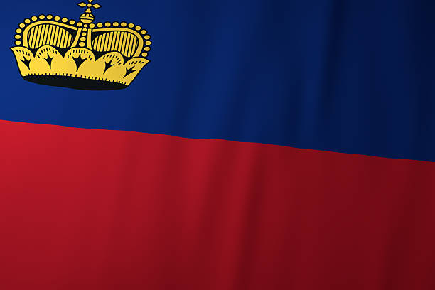 The national flag of Liechtenstein featuring a blue and red horizontal design with a golden crown emblem. The image represents Liechtenstein, sovereignty, and monarchical national identity.