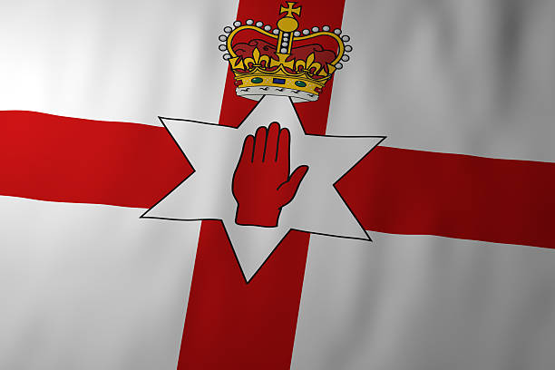 The official Northern Ireland flag, known as the Ulster Banner, featuring a red cross on a white background with a crowned red hand symbol. This image represents regional identity, history, and political heritage of Northern Ireland.