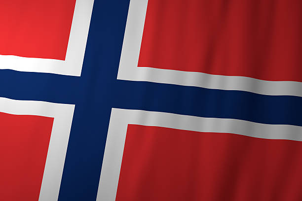 The national flag of Norway featuring a blue Nordic cross outlined in white on a red background. This iconic Scandinavian design symbolizes Norwegian identity, history, and cultural heritage.