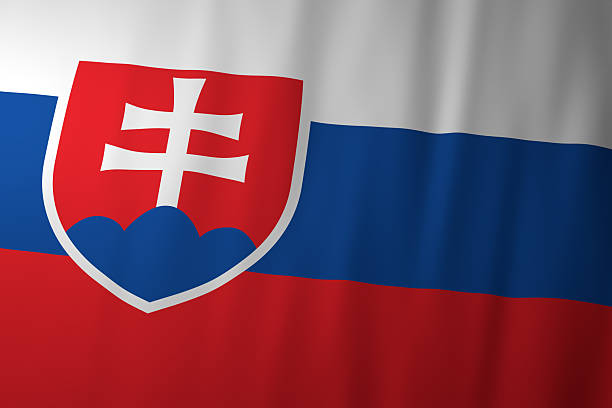 The national flag of Slovakia featuring red, white, and blue horizontal stripes with the Slovak coat of arms, symbolizing national identity, patriotism, and European heritage.