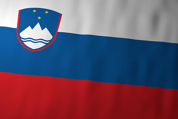 The national flag of Slovenia featuring white, blue, and red horizontal stripes with the Slovenian coat of arms. The emblem includes Mount Triglav, stars, and water elements representing national identity and heritage.
