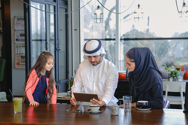 istock Traditional Young Arab family enjoying at cafe 2253000813