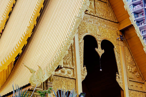Golden rooftop of Wat Pha Si in Bangkok near Bunruang  Watergate  canal in Bangkok near  Ekkamai Rd, Khlong Tan Nuea, Watthana