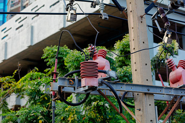 Power pole and cables near local transformer in Bangkok