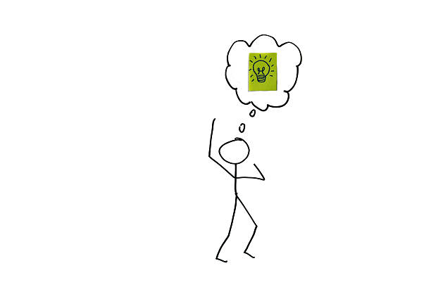 Stick figure drawing with lightbulb sticky note