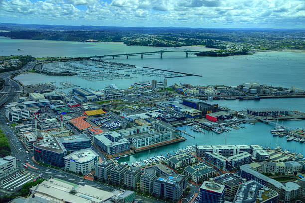 Auckland bridge and harbour view from observation deck