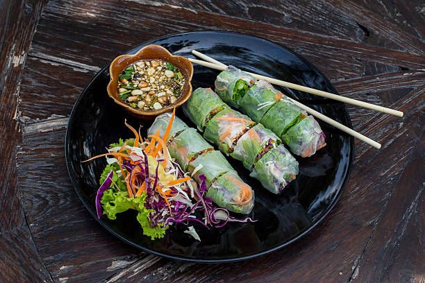 istock Fresh vietnamese spring rolls on a plate with salad 2253034143